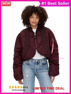 Women's MA-1 Knit Rib Flight Jacket Nylon Lined Zip Pockets Aviator Coat